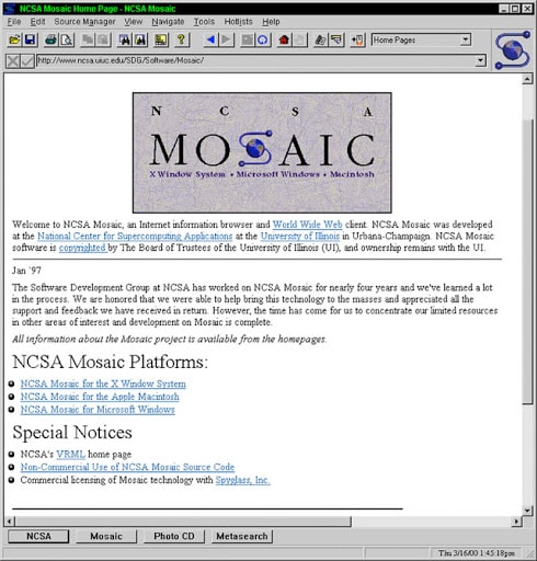 Mosaic Web Browser ตัวแรกของโลก  ผลงานของ Marc และ ทีมงาน
