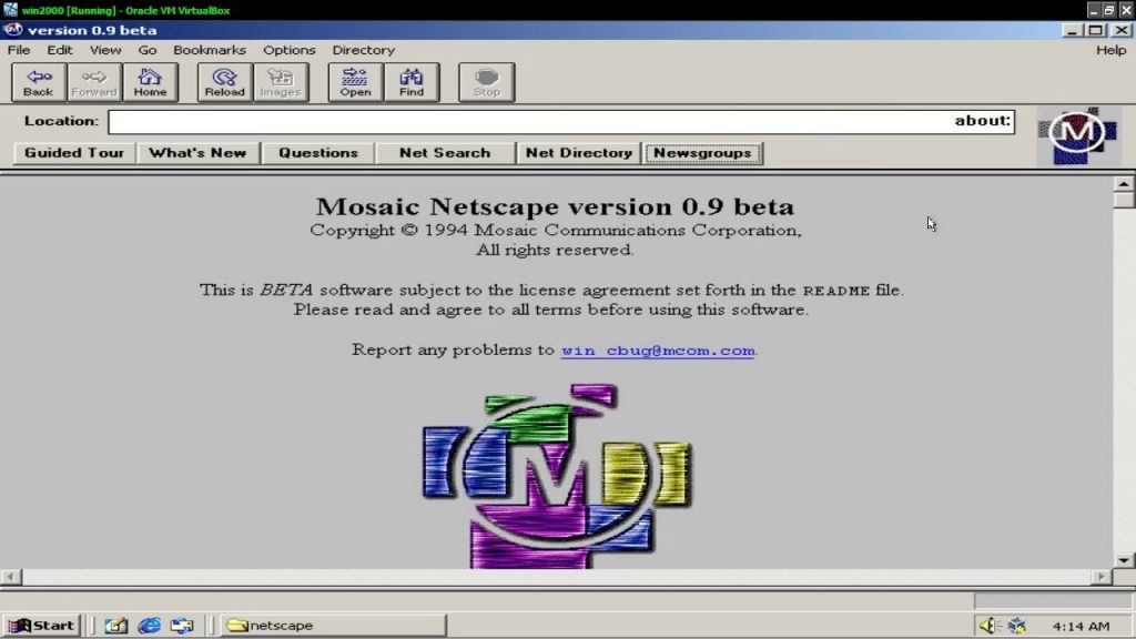 NetScape 0.9 เวอร์ชั่นแรกที่ปล่อยให้ดาวน์โหลดอย่างเป็นทางการ