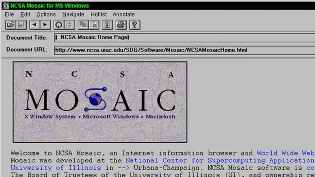 Mosaic ซึ่งเป็น Web Browser ที่ใช้งานกันในสมัยนั้น (CR:Ubunblog)
